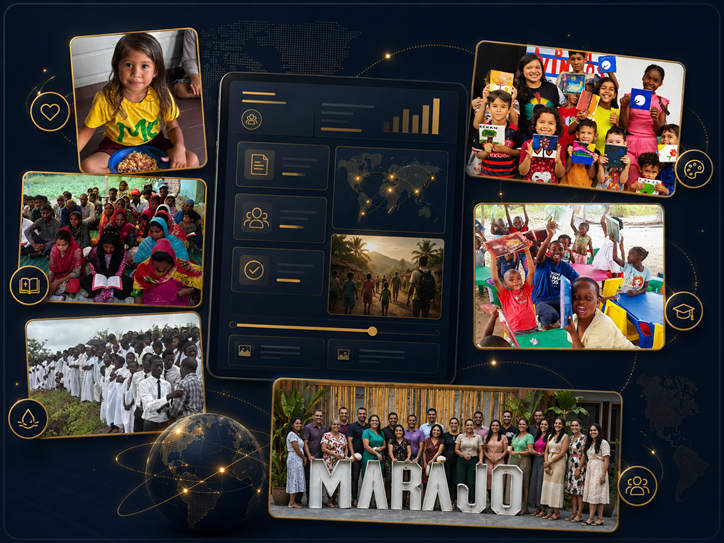 Colagem de fotos dos campos missionários — crianças, igrejas e famílias alcançadas pelo Evangelho